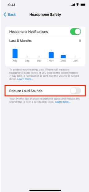 turn off Reduce Loud Sounds